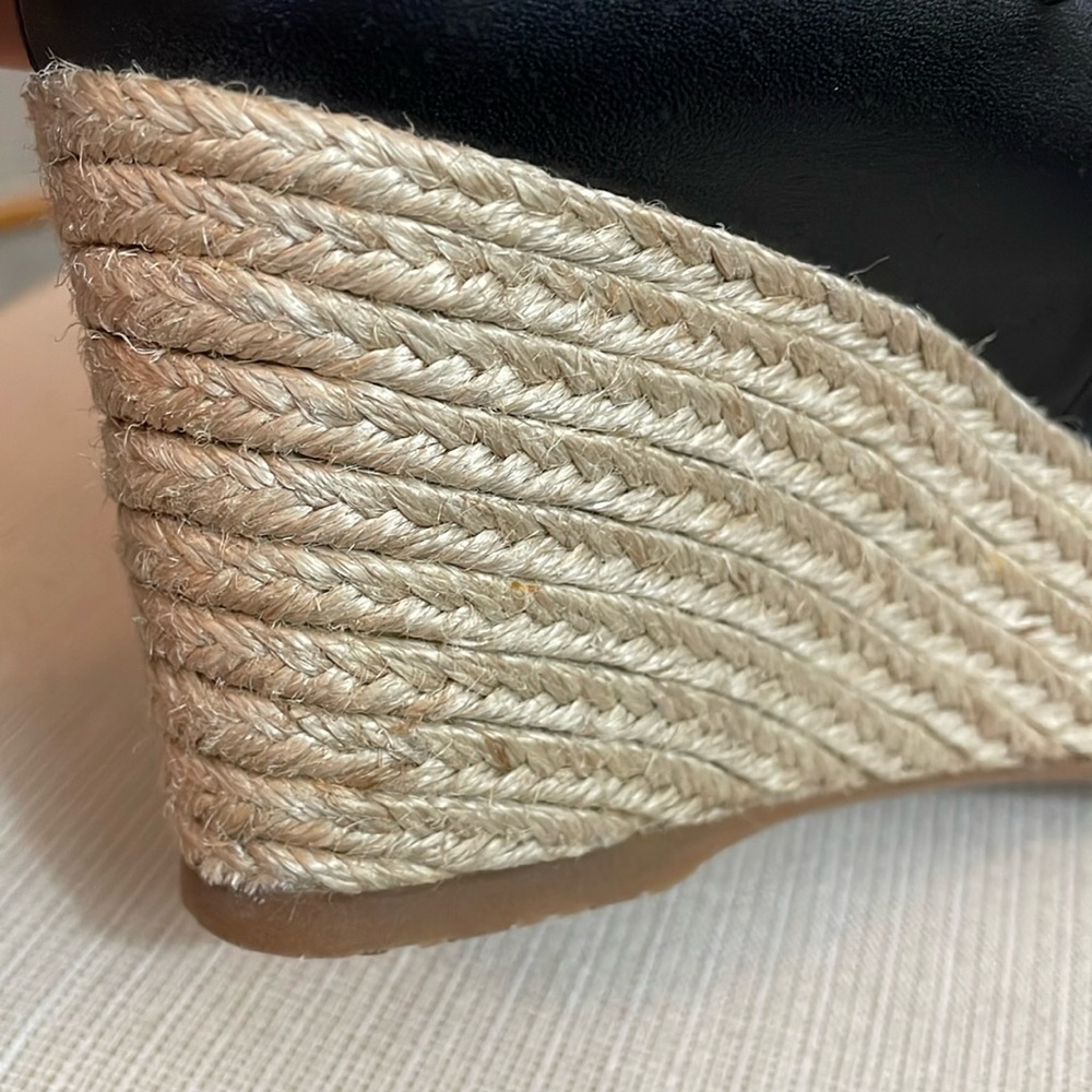 L.K. Bennett Black Leather Nellie Peep Toe Espadrille Wedge Heel EU 37.5 /US 7 - Picture 14 of 16